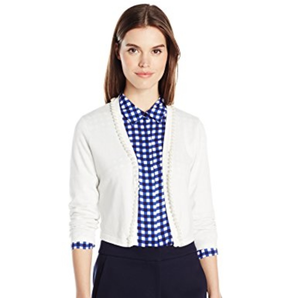 Chetta B 3/4 Sleeve Pearl Trim Cardigan Bolero